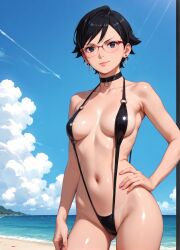 1girls 2d ai_generated areolae armpit bare_arms big_breasts bikini bikini_bottom bikini_top black_eyes black_hair boruto:_naruto_next_generations chest curvy curvy_figure cute cute_face detailed eyelashes eyeshadow female female_only fit fit_female focus hair high_quality large_breasts legs light-skinned_female light_skin lips lipstick looking_at_viewer makeup mascara medium_breasts naruto naruto_(series) nero100 outdoors outside pale-skinned_female pale_skin perky_breasts petite petite_body petite_female posing sarada_uchiha seductive seductive_look short_hair skinny skinny_girl stable_diffusion swimsuit swimwear tagme teenager thighs thin_waist tits twintails