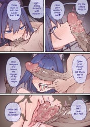 1boy 1girls blowjob blue_eyes blue_hair boijfal camera cat_ears collar comic cum cum_in_mouth debt eating_smegma fake_animal_ears fellatio femsub finger_in_mouth forced gloves hair_intakes hololive huge_cock imminent_rape imminent_sex leash maledom oral oral_cock_cleaning ouro_kronii penis penis_over_eyes pussy recording sex_slave short_hair smegma smile squatting virtual_youtuber