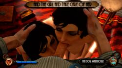 3d animated bioshock bioshock_infinite elizabeth_comstock english_text fellatio female first_person_view gameplay_mechanics oral pov selfcest source_filmmaker tdw text threesome