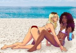 2girls all_fours beach bikini bikini_bottom bikini_top drink grand_theft_auto grand_theft_auto_v grand_theft_auto_vi gtav_cover_girl interracial interracial_yuri long_hair ocean sand shore sitting sitting_down soda soda_can twitter unnamed_character very_long_hair vice_city_cover_girl video_game_character video_game_franchise video_games water yuri