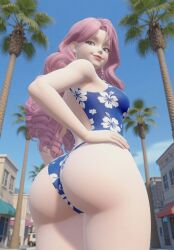 3on3freestyle ai ai_generated big_ass big_butt blair_(3on3freestyle) blue_eyes bubble_ass bubble_butt earrings female female_only pink_hair posing posing_for_the_viewer showing_off_ass swimsuit swimwear