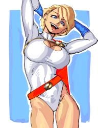 1girls art_ratf auroch_nsfw big_breasts blonde_hair blue_eyes boob_window breasts breasts_bigger_than_head cape cleavage cleavage_cutout cleavage_window clothing_cutout dc dc_comics female huge_breasts karen_starr kryptonian large_breasts looking_at_viewer open_mouth power_girl short_hair smile solo solo_focus wide_hips