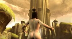 1girls 3d armlet arms_outstretched arms_up ass back back_to_viewer back_view bare_back big_ass bracelet breasts deity edit european_mythology female from_behind god_of_war goddess greek_mythology hair_accessory hair_bun highres ingame_model jewelry low-angle_view nude nude_female persephone persephone_(god_of_war) persephone_(greek_mythology) rendered sideboob solo solo_female solo_focus standing video_game video_game_character