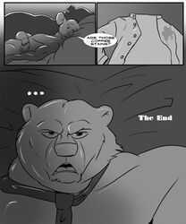 abs anthro bear bed biceps big_muscles donryu fur furry jared male male_only mammal mouse muscles necktie night open_mouth pecs rodent rough_day