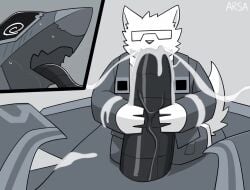 @_@ animate_inanimate anthro anthro_only anthro_penetrated arsa_pic blowjob clothed clothing cum cum_in_mouth fighter_jet fucked_silly furry gay glasses ivxair3p large_penis looking_pleasured loop looping_animation lots_of_cum no_sound penis plain plane short_playtime shorter_than_30_seconds size_difference sucking sucking_penis swallowing sweat tagme tongue tongue_out unusual_anatomy unusual_cum unusual_genitalia unusual_penis video