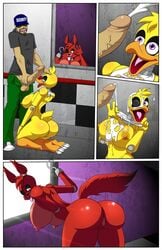 1boy 2015 2girls animatronic areola avian balls being_watched big_breasts big_penis bird breasts canine chica_(fnaf) chicken comic cum cum_on_breasts cum_on_face cumshot erect_nipples erection eye_patch eyewear female five_nights_at_freddy's fox foxy_(fnaf) genderswap_(mtf) half-closed_eyes hook human kneeling looking_at_viewer looking_back machine male mammal masturbation mechanical navel nipples office one_eye_closed orgasm penis pussy robot rule_63 security_guard sex straight thegeckodemon thegeckoninja tongue tongue_out vein veiny_penis video_games voyeur