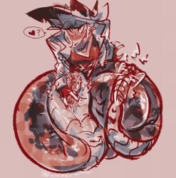 asking_for_sex embarassed embarrassed_male erect_nipples helluva_boss imminent_sex male male_only naga needy nervous_smile nervous_sweat penis question rattle_(anatomy) rattlesnake scalie shy slit slit_play snake_humanoid snake_penis snake_tail solo striker_(helluva_boss) sweating wurenyubia
