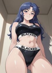 1girl ai_art ai_generated b-ko_daitokuji blacked blacked_clothing blue_hair busty_female female female_only front_view project_a-ko