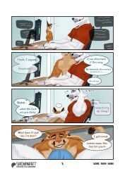 2boys anthro anthro_male big_bulge bird's-eye_view blue_eyes blue_eyes_male brown_speech_bubble brown_text bulge canid canine canis clawed_fingers claws claws_out computer computer_keyboard computer_mouse computer_screen cougar domestic_dog doug_(shenanart) english_dialogue english_text face_between_thighs felid feline furry furry_male headphones headphones_on_head imminent_blowjob imminent_sex looking_at_viewer male male_anthro male_furry microphone muscles muscular muscular_anthro muscular_male no_pants nude nude_anthro nude_male partially_clothed partially_clothed_anthro partially_clothed_male partially_nude partially_nude_male patreon patreon_link patreon_logo patreon_url patreon_username purple_speech_bubble purple_text red_shirt samoyed shenanart shirt smile smiling smiling_at_partner smiling_at_viewer sneaking speech_bubble steph_(shenanart) tail_wag tail_wagging under_desk under_the_table underwear video_call wagging_tail white_body white_fur working