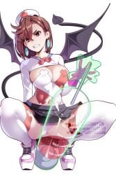 1girls 2025 2d 2d_(artwork) alternate_costume angry artist_name ayase_momo breasts brown-haired_female brown_eyes brown_hair cleavage clenched_teeth crouching dandadan demon_tail demon_wings earrings esper female female_only hotvr large_breasts light-skinned_female light_skin miniskirt navel nurse nurse_cap nurse_uniform panties pantyshot questionable revealing_clothes skirt skirt_lift solo syringe teenage_female teenager telekinesis thighhighs thighs watermark young_female