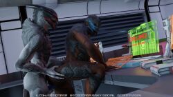 alien bioware claws desk duo electronic_arts erection female from_behind_position furniture genitals hi_res male male/female mass_effect nude open_mouth penetration penis pussy scoota sex standing table turian vaginal_penetration