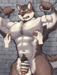 2025 5_fingers abs absurd_res ambiguous_gender anthro areola armpit_hair balls balls_tuft bara big_balls big_penis biped black_nose blush blush_lines body_hair bound canid canine canis censored censored_genitalia censored_penis chained chains cheek_tuft chest_hair claws cross-popping_vein digital_media_(artwork) duo eyebrows facial_tuft fangs finger_claws fingers flaccid fluffy fluffy_tail foreskin fur genitals glans glistening glistening_eyes glistening_genitalia glistening_penis hands_tied hi_res humanoid_genitalia humanoid_penis looking_down male male/ambiguous male_anthro mammal monotone_body monotone_fur monotone_tail muscles muscular muscular_anthro muscular_male navel nipple_fetish nipple_play nipples norakemo777 nude nude_anthro nude_male open_mouth partially_retracted_foreskin pecs penis pubes retracted_foreskin solo_focus tail teeth thick_penis throbbing throbbing_penis tongue tongue_showing tuft uncircumcised vein veiny_muscles veiny_penis wall_(structure) wolf yaoi yellow_eyes