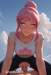 1boy 1girls ai_generated blue_eyes blush bouncing bouncing_on_penis breasts cloud clouds cowgirl cowgirl_position eyes_rolling_back female female_focus flying game_freak hair_bun hair_up in_air male medium_breasts nintendo penis pink_hair pokemon pokemon_legends:_z-a pussy riding riding_penis rolling_eyes sarahvividart seductive sex shiny_skin sidelocks sky tagme taunie_(pokemon) townie_(pokemon) vaginal_penetration vaginal_sex