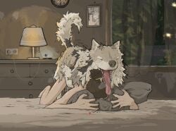 2025 ambiguous_gender ambiguous_penetrated ambiguous_penetration anatomically_correct bed bedroom bedroom_sex bent_over bodily_fluids breath brown_body brown_fur brown_hair canid canine canine_on_human canis clock closed_eyes cum cum_drip cum_inside cum_string curtains digital_media_(artwork) dim_lighting doggy_style domestic_dog dominant dominant_feral dominant_male drawer dripping duo electronics fangs feral feral_on_human feral_penetrating feral_penetrating_human fluffy fluffy_tail from_behind_position fur furniture genital_fluids grey_body grey_fur hair head_on_pillow heart_symbol hi_res hotdogmeat human human_on_feral human_penetrated humping hybrid inside interspecies lamp long_hair looking_pleasured male male/ambiguous male_penetrating male_penetrating_ambiguous mammal mane mounting night nude open_mouth penetration phone picture_frame pillow pillow_grab plant raised_tail realistic realistic_feral saliva saliva_drip saliva_on_tongue saliva_string sex shaking smile submissive submissive_ambiguous submissive_human tail teeth text three-quarter_view thrusting tied_hair tongue tongue_out toony trembling tuft white_body white_fur window wolfdog zoophilia