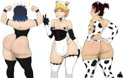 3boys 3femboys adjusting_clothes arm_gloves armwear ass big_ass blonde_hair blue_hair bottom_heavy bottom_heavy_femboy bottom_heavy_male bubble_butt clothing cow_print cow_print_bikini cowbell_collar demon_slayer fake_horns fat_ass femboy femboy_only flexing flexing_bicep front_view gay gluteal_fold hassdr4w huge_ass inosuke_hashibira kamado_tanjirou kimetsu_no_yaiba large_ass legwear leotard maid_outfit male male_only massive_ass muscular_femboy pasties png rear_view red_hair thick_ass thick_thighs thighhighs thunder_thighs white_background wide_hips zenitsu_agatsuma