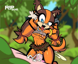 anthro breasts clothed_sex clothing cum cum_in_pussy cum_inside cum_on_penis cum_on_self cum_splatter female female_penetrated fur furry male male/female male_penetrating male_penetrating_female nipples penis pussy r!p sonic_(series) sonic_boom sticks_the_badger sticks_the_jungle_badger sticks_the_tejon straight tail tongue tongue_out