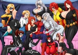 11girls 1boy 6+girls alternate_breast_size angelica_jones anya_corazon armpits artist_name ass belt big_ass big_breasts black_bodysuit black_cat_(marvel) black_gloves black_hair black_widow_(marvel) blonde_hair blue_bodysuit blue_eyes blush bodysuit breast_press breast_rest breasts breasts_bigger_than_head breasts_on_head brown_eyes brown_hair bulge carol_danvers cindy_moon cleavage clothing covered_abs covered_navel covered_nipples covered_penis crossover curvy domino_mask erection_under_clothes eye_mask felicia_hardy female firestar_(marvel) gloves green_eyes grey_hair group_sex gwen_stacy harem heaven hida_hiruka hood hooded_bodysuit huge_breasts imminent_orgy imminent_sex impossible_bodysuit impossible_clothes jeans jessica_drew jewelry large_ass large_breasts long_hair looking_at_viewer lucky_bastard male marvel marvel_comics mary_jane_watson mask ms._marvel ms._marvel_(carol_danvers) multicolored_bodysuit multiple_females multiple_girls natasha_romanoff nipples nipples_visible_through_clothing open_mouth patreon_username peter_parker ponytail red_bodysuit red_hair rud-k sakura_spider short_hair silk_(marvel) silver_bodysuit silver_eyes silver_hair silver_sable silver_sablinova sitting sitting_on_person skin_tight smile spider-girl spider-gwen spider-man spider-man:_into_the_spider-verse spider-man_(series) spider-woman spider_web_print spread_legs straight superhero superheroine tank_top thighhighs two-tone_bodysuit web_address white_bodysuit white_hair wink yellow_bodysuit