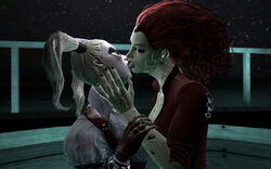 2girls 3d balcony batman:_arkham_asylum batman_(series) blonde_hair dc dc_comics female female_only garry's_mod harley_quinn harley_quinn_(arkham) harley_quinn_(arkham_asylum) human kissing multiple_females night nurse pamela_isley poison_ivy poison_ivy_(arkham) poison_ivy_(arkham_asylum) rastifan red_hair stars tied_hair tongue twintails yuri