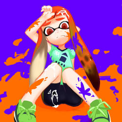 after_handjob anthro bike_shorts blue_ink breasts clothed clothed_female clothing confused cum cum_on_ass cum_on_clothes cum_on_face cum_on_hair cum_on_legs female hair humanoid ink inkling inkling_girl kaori_(splatoon) nintendo orange_eyes orange_hair orange_ink small_breasts smooth_skin solo solo_female splatoon squid teenager tentacle tentacle_hair young