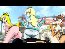 bodysuit female female_only human lamf3 mario_(series) mario_kart mario_kart_8 multiple_females nintendo presenting princess_daisy princess_peach princess_rosalina