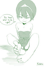 avatar_the_last_airbender clothing female female_only footjob human kidetic kusujinn monochrome panties sitting solo straight_hair toph_bei_fong upskirt