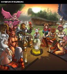 10girls 3boys abs amily_(corruption_of_champions) animal_ears animal_tail anthro avian back bra breasts camp cleavage corruption_of_champions cow_girl dragon ember_(corruption_of_champions) female fire food fur harem harpy helia_(corruption_of_champions) hooves isabella_(corruption_of_champions) izma_(corruption_of_champions) jojo_(corruption_of_champions) kiha_(corruption_of_champions) large_breasts male marble_(corruption_of_champions) monster_girl mother_and_daughter mouse nude scales shark skirt sophie_(corruption_of_champions)