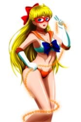 1girls bishoujo_senshi_sailor_moon bow bra chain eyemask female female_only grimbyslayer lingerie mask minako_aino panties sailor_v sailor_venus skimpy_clothes small_breasts solo transparent_background weapon