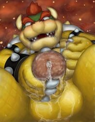 1boy 2014 anthro balls blush bowser claws close-up cum cum_on_balls cum_on_hand cum_on_penis drooling erection king koopa looking_at_viewer looking_down male male_only mario_(series) masturbation nintendo nipple_play nipples open_mouth orgasm penis reptile reuben_(artist) royalty saliva scalie sharp_claws sharp_teeth solo spikes spread_legs spreading sweat teeth turtle wristband