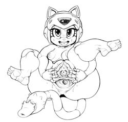 1girls anthro breasts domestic_cat feline female fur furry helmet mammal modeseven monochrome nitrotitan polly_esther samurai_pizza_cats tagme tail