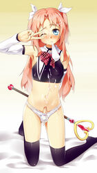 1boy androgynous arikawa_hime balls_in_panties bow bulge crossdressing cum femboy himegoto male male_only panties penis shuffle_(songdatiankong) simple_background solo tagme trap