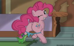 ass blue_panties earth_pony equine female female_only friendship_is_magic fur gummy_(mlp) my_little_pony panties panty_pull pinkie_pie_(mlp) pony solo straight_hair therealfate