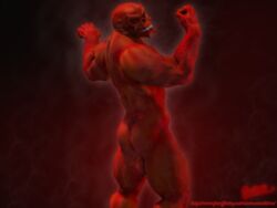 ass balls biceps demon flexing looking_back male male_only muscles plain_background reaver2kl4u red_background solo