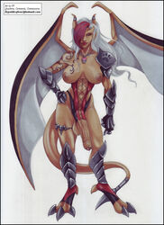 1futa big_breasts big_penis blue_hair boots breasts corset dark_skin demon foreskin foreskin_piercing futa_only futanari gargoyle gloves hair horns intersex large_penis metal_gloves necklace penis penis_piercing piercing pinup pointy_ears purgy red_hair shoulder_guards solo vp vp1940 white_hair wings