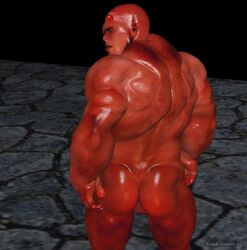 1boy 3d ass balls black_howler demon ear_piercing facial_piercing horn male male_only muscles piercing red_eyes red_skin solo