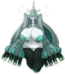 1girls anthro big_breasts breasts celesteela clothing female female_only legwear metachoke navel nintendo nipples open_mouth pokémon_(species) pokemon pokemon_sm pussy simple_background solo thick_thighs thigh_gap thighhighs video_games white_background white_skin wide_hips