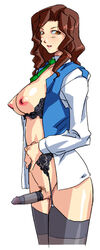 1futa 2007 aoi_futaba areola arikawa blush bottomless bra breasts brown_hair cowboy_shot curly_hair curvaceous erect_nipples erection futa_only futanari human large_breasts long_hair looking_at_viewer necktie nipples pale-skinned_futanari pale_skin panties penis police police_uniform policewoman pubic_hair puffy_nipples solo taiho_shichauzo thick_thighs thighhighs white_background wide_hips