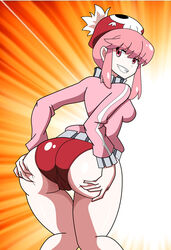 1girls adult_swim ass ass_grab bloomers breasts bubble_butt buruma clothed color dat_ass female female_only grimphantom huge_ass human jakuzure_nonon kill_la_kill looking_at_viewer medium_breasts panties pink_eyes pink_hair raid_trip_uniform red_panties short_hair standing toonami