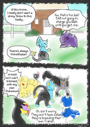 black_fur blue_fur canine color comic concern doujinshi english_text exposed feline female fox fur furry_tail gengar green_eyes hatiimiga hyena male mammal meowstic mightyena multiple_tails ninetales nintendo nipples nude pokemon pokemon_(species) possession post_transformation pussy red_eyes seviper shinx shocked sneasel surprised tail teats text video_games white_eyes worry yellow_eyes