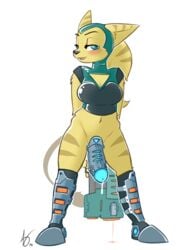 angela_cross_(ratchet_and_clank) blush boots dildo fatalfox female furry futuristic gun insomniac_games lombax ranged_weapon ratchet_and_clank sex_toy sony_interactive_entertainment strap-on top weapon