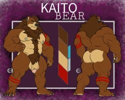 5:4 absurd_res anthro bear genitals hi_res kaito kaito_(kaitobear) kaitobear male mammal model_sheet nude penis piercing reference_image reference_sheet solo tattoo