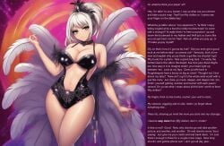 1girls ai_generated bare_legs big_breasts breasts breasts_bigger_than_head camera caption caption_box caption_only cleavage curvy english_text female female_only femdom financial_domination green_eyes headdress huge_breasts hypnosis hypnotic_ass hypnotic_breasts hypnotic_thighs hypnotizing_viewer large_breasts legs leotard manip midriff nobrainer_(manipper) pov_sub showgirl text thighs white_hair