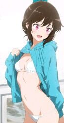 ai_generated anime_style belly_button bikini blue_coat breasts breasts_focus brown_hair female female_focus female_human female_only human image nabu nabu_(youtube) nabu_(youtuber) photo pink_eyes pink_eyes_female questionable small_ass small_boobs small_breasts small_butt white_bikini