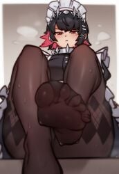 1girls absurd_res absurdres ai_assisted black_hair ellen_joe feet feet_focus feet_visible_through_clothing female female_focus female_only foot_fetish from_below goth goth_girl high_quality high_resolution highres hoyoverse kalinetics maid maid_outfit maid_uniform mihoyo nylons pale-skinned_female pale_skin pov pov_eye_contact red_eyes shark_girl sole_female soles solo solo_female stockings sweat sweating sweaty thighs toes_visible_through_clothing viewed_from_below woman woman_only zenless_zone_zero