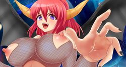 bitch_jk_in_rpg breasts happy_life horns large_breasts nipples open_mouth red_hair