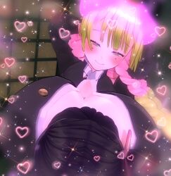 3d arms_above_head big_breasts black_hair breast_press breasts corruption custom_maid_3d_2 demon_girl demon_slayer exposed_chest female femdom femsub gigantic_breasts green_hair head_in_breasts head_in_cleavage heart horns huge_ass huge_breasts hypnotic_breasts hypnotic_smell kanao_tsuyuri kanroji_mitsuri large_breasts mitsuri_kanroji mole multicolored_eyes multicolored_hair no_bra pheromones pink_eyes pink_hair setonoyorimiti short_skirt smile sparkle tsuyuri_kanao uniform yuri