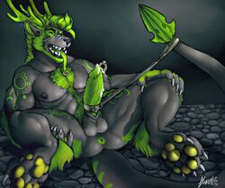 antlers anus barbs black_fur bondage bound dragon fur gauges green_fur hairy horn lucky_kwanger male male_only nicolas0113 northern_dragon pawpads paws penis piercing tattoo tongue_piercing yellow_pawpads