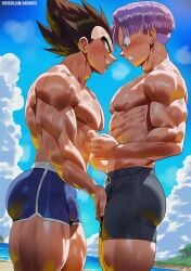 ai_generated blush blushing dragon_ball dragon_ball_super dragon_ball_z father father_and_child father_and_son gay grope groping groping_bulge haruartx homoerotic male male/male male_only penis smile smirk son surprise surprised touching_bulge touching_penis trunks_briefs vegeta