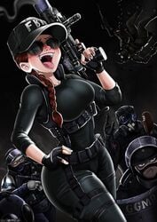 1girls 5boys ahe_gao alternate_version_available ash_(rainbow_six) blue_eyes brown_hair doc_(rainbow_six) female female_focus glaz_(rainbow_six) gun hat jewish jewish_female multiple_boys mute_(rainbow_six) police rainbow_six rainbow_six_siege rook_(rainbow_six) shadman smile smoke_(rainbow_six) smoking sunglasses tinted_eyewear tom_clancy tongue tongue_out weapon