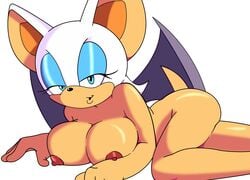 animal_ears apostle areolae ass blue_eyes breasts female furry large_breasts lying makeup naughty_face nipples nude oekaki rouge_the_bat sega sonic_(series) sonic_the_hedgehog_(series) tail wings