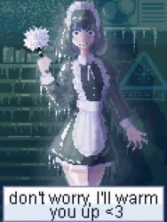 animated censored censored_nipples censored_pussy dialogue duster dwls_ frozen frozen_solid holding_object implied_death maid maid_apron maid_dress maid_headdress maid_outfit maid_uniform pixel_animation pixel_art ryona tagme video